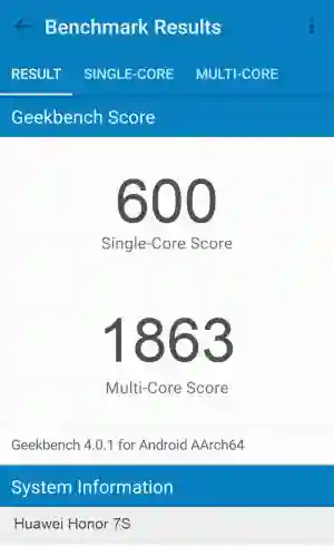 Huawei Honor 7S GeekBench 4 