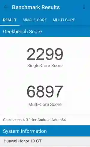 Huawei Honor 10 GT GeekBench 4 
