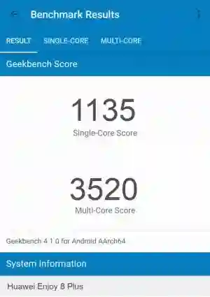 Huawei Enjoy 8 Plus GeekBench 4 