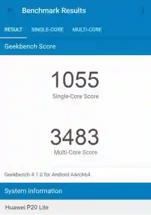 Huawei P20 Lite GeekBench 4 