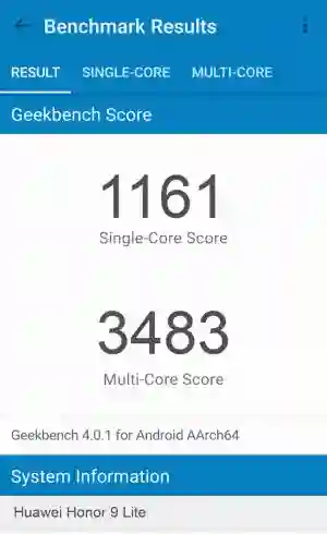 Huawei Honor 9 Lite GeekBench 4 