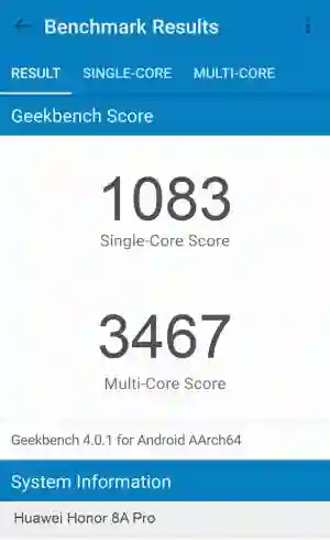 Huawei Honor 8A Pro GeekBench 4 