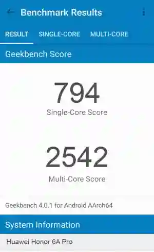 Huawei Honor 6A Pro GeekBench 4 