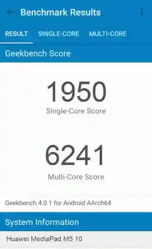 Huawei MediaPad M5 10 GeekBench 4 