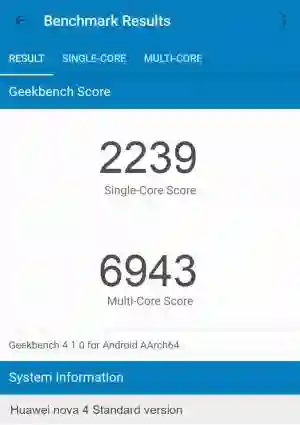 Huawei nova 4 Standard version GeekBench 4 