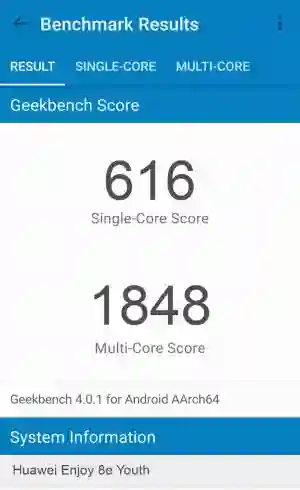 Huawei Enjoy 8e Youth GeekBench 4 