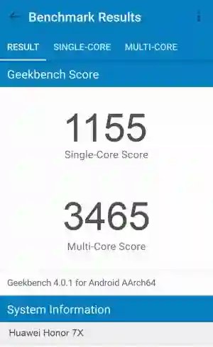 Huawei Honor 7X GeekBench 4 