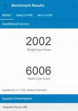 Huawei Honor 20i GeekBench 4 