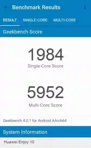 Huawei Enjoy 10 GeekBench 4 