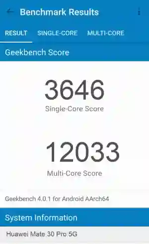 Huawei Mate 30 Pro 5G GeekBench 4 
