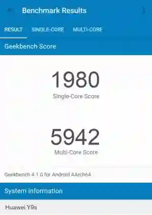 Huawei Y9s GeekBench 4 