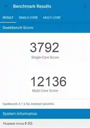 Huawei nova 6 5G GeekBench 4 