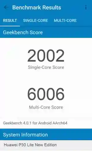 Huawei P30 Lite New Edition GeekBench 4 