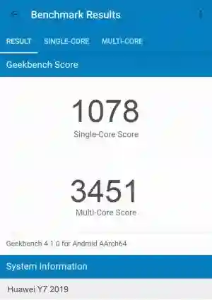 Huawei Y7 2019 GeekBench 4 