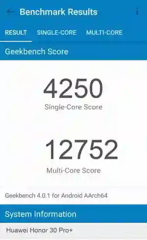 Huawei Honor 30 Pro+ GeekBench 4 