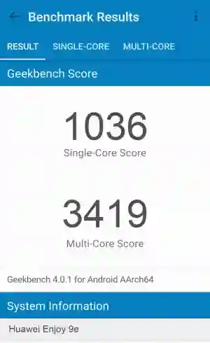 Huawei Enjoy 9e GeekBench 4 