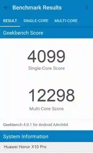 Huawei Honor X10 Pro GeekBench 4 