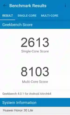 Huawei Honor 30 Lite GeekBench 4 