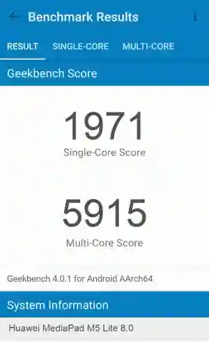 Huawei MediaPad M5 Lite 8.0 GeekBench 4 