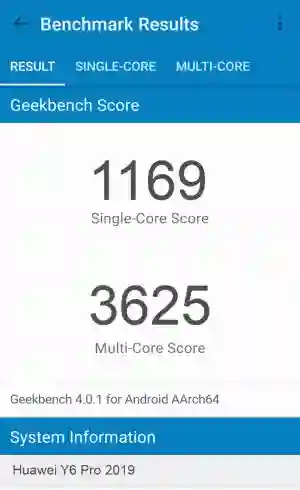 Huawei Y6 Pro 2019 GeekBench 4 