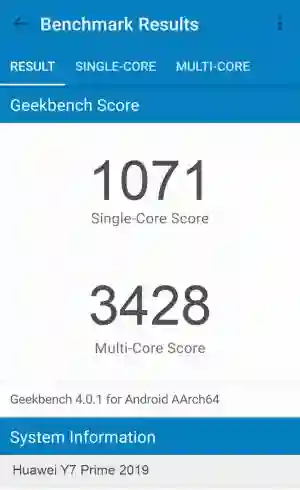 Huawei Y7 Prime 2019 GeekBench 4 