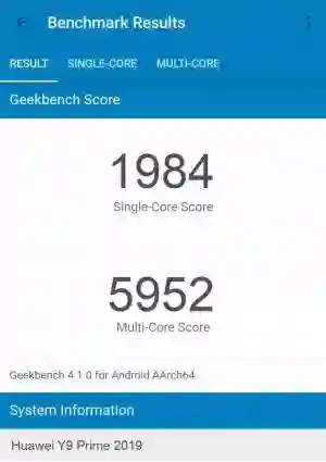 Huawei Y9 Prime 2019 GeekBench 4 