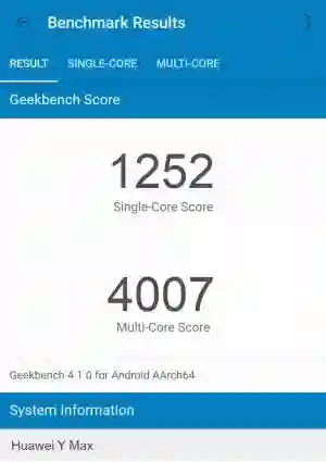 Huawei Y Max GeekBench 4 