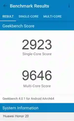 Huawei Honor 20 GeekBench 4 