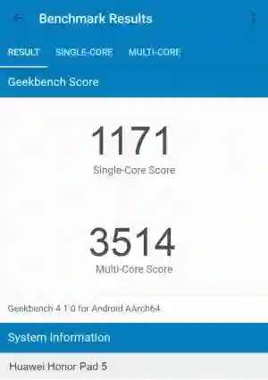 Huawei Honor Pad 5 GeekBench 4 