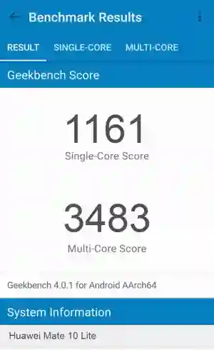 Huawei Mate 10 Lite GeekBench 4 