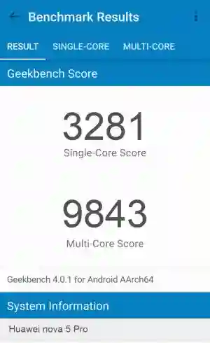 Huawei nova 5 Pro GeekBench 4 