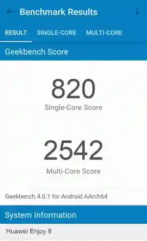 Huawei Enjoy 8 GeekBench 4 