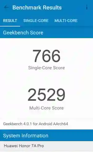 Huawei Honor 7A Pro GeekBench 4 