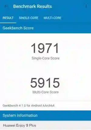Huawei Enjoy 9 Plus GeekBench 4 