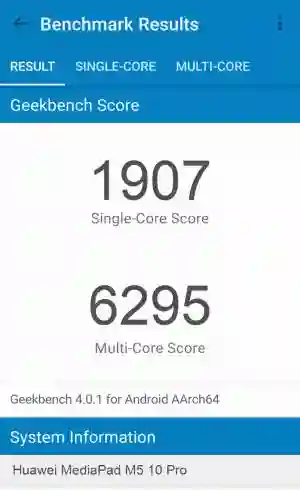 Huawei MediaPad M5 10 Pro GeekBench 4 