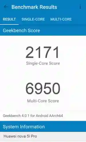 Huawei nova 5i Pro GeekBench 4 