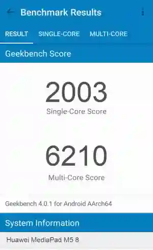 Huawei MediaPad M5 8 GeekBench 4 