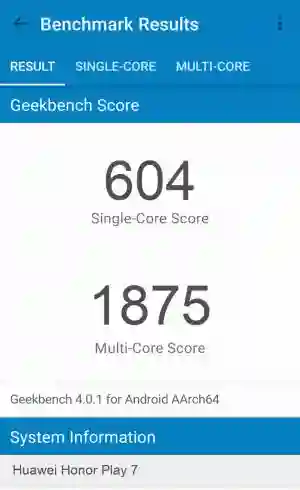 Huawei Honor Play 7 GeekBench 4 