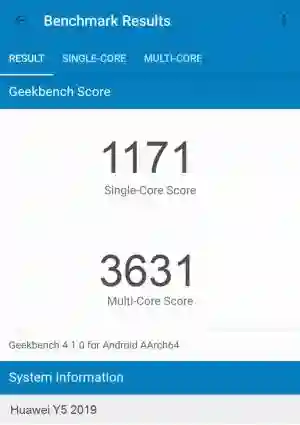 Huawei Y5 2019 GeekBench 4 