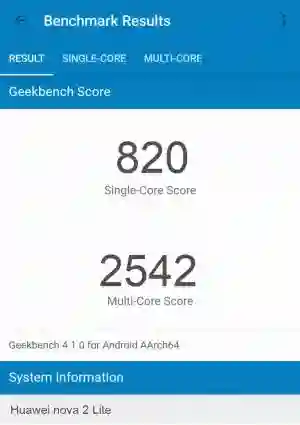 Huawei nova 2 Lite GeekBench 4 