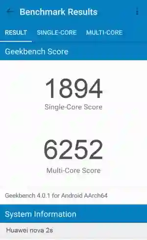 Huawei nova 2s GeekBench 4 