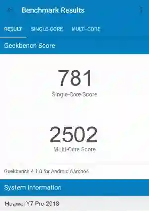 Huawei Y7 Pro 2018 GeekBench 4 