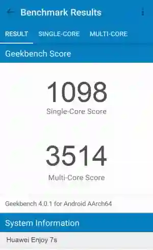 Huawei Enjoy 7s GeekBench 4 