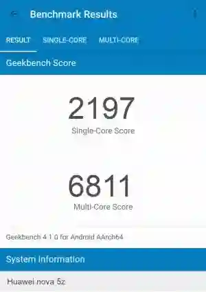 Huawei nova 5z GeekBench 4 