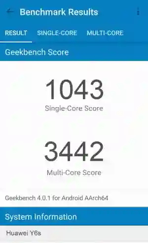 Huawei Y6s GeekBench 4 