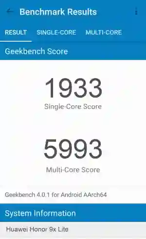 Huawei Honor 9x Lite GeekBench 4 