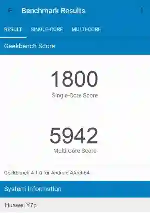 Huawei Y7p GeekBench 4 