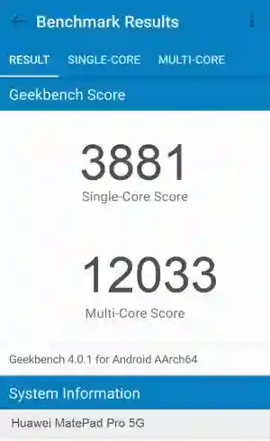 Huawei MatePad Pro 5G GeekBench 4 
