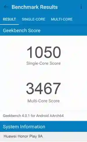 Huawei Honor Play 9A GeekBench 4 