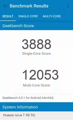 Huawei nova 7 SE 5G GeekBench 4 